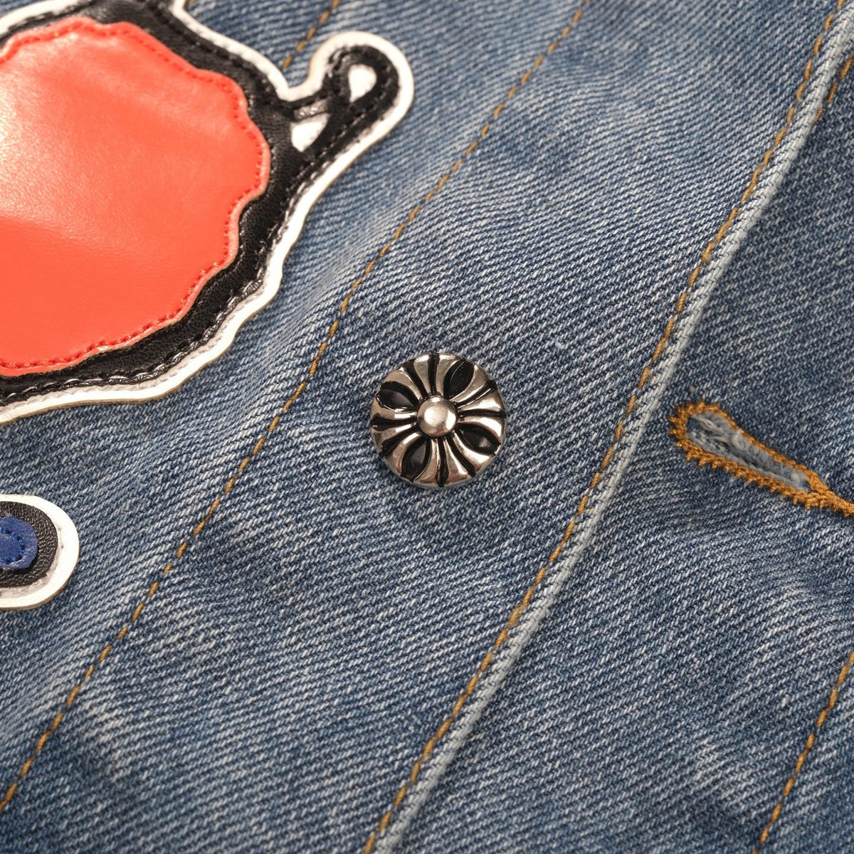 Chrome Hearts Patchwork Denim Jacket - Vintage Blue Gothic Street Jacket 0789