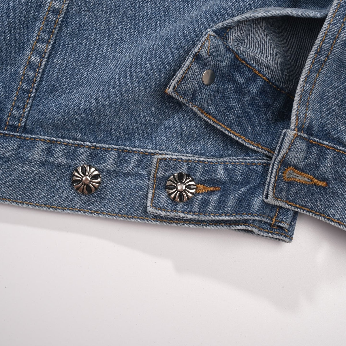 Chrome Hearts Patchwork Denim Jacket - Vintage Blue Gothic Street Jacket 0789