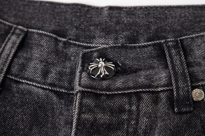 Chrome Hearts Multi Cross Patch Denim Jeans - Grey Gothic Street Pants 1111