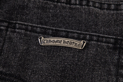 Chrome Hearts Multi Cross Patch Denim Jeans - Grey Gothic Street Pants 1111