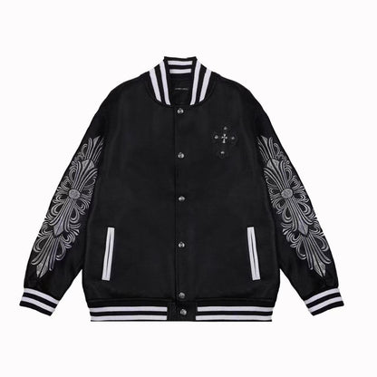 Chrome Hearts Embroidered Sleeve Varsity Jacket - Black Streetwear Coat 5577